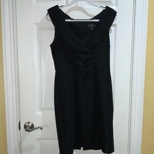 Collection Dressbarn Black Ruched Cross Over Dress Size 14 shawl collar
